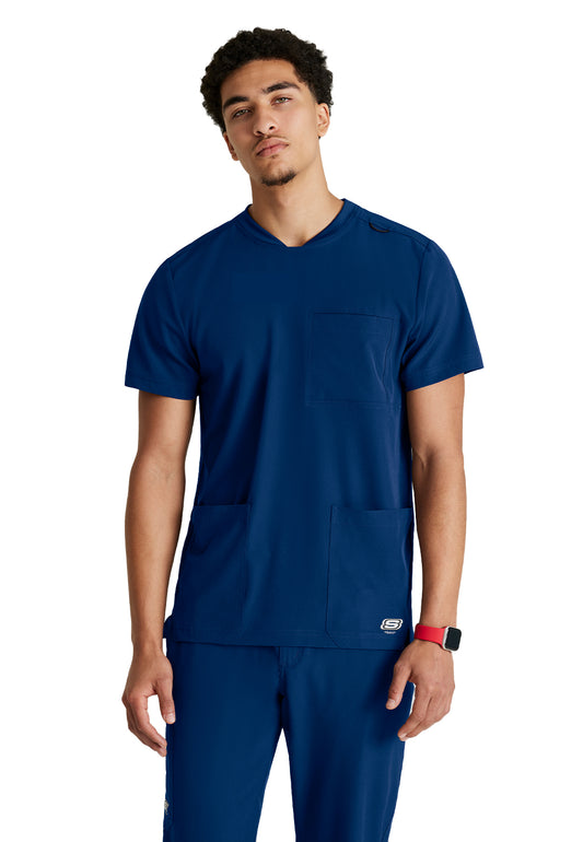 Men's Three-Pocket Round Neck Thesis Scrub Top - SKT193 - Navy