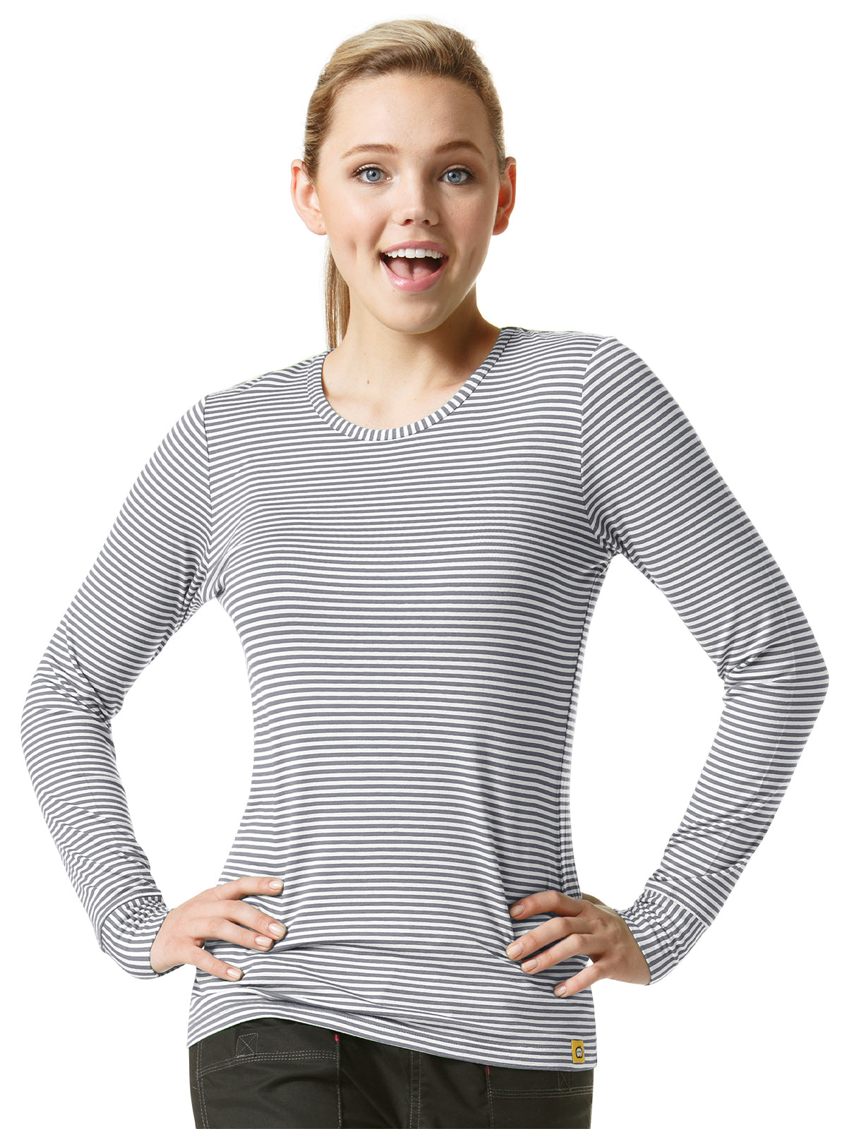 Women's Long Sleeve Underscrub Tee - 2079 - Pewter/White