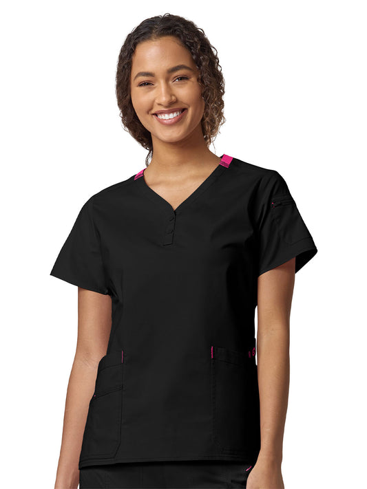 Women's Five-Pocket Henley Top - 6118 - Black