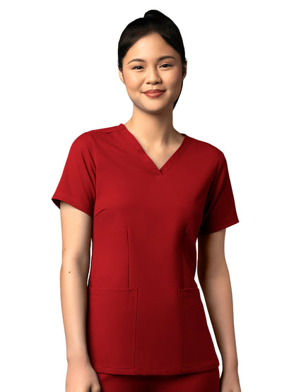 Women's Fitted 3-Pocket V-Neck Top - 6122 - Burgundy