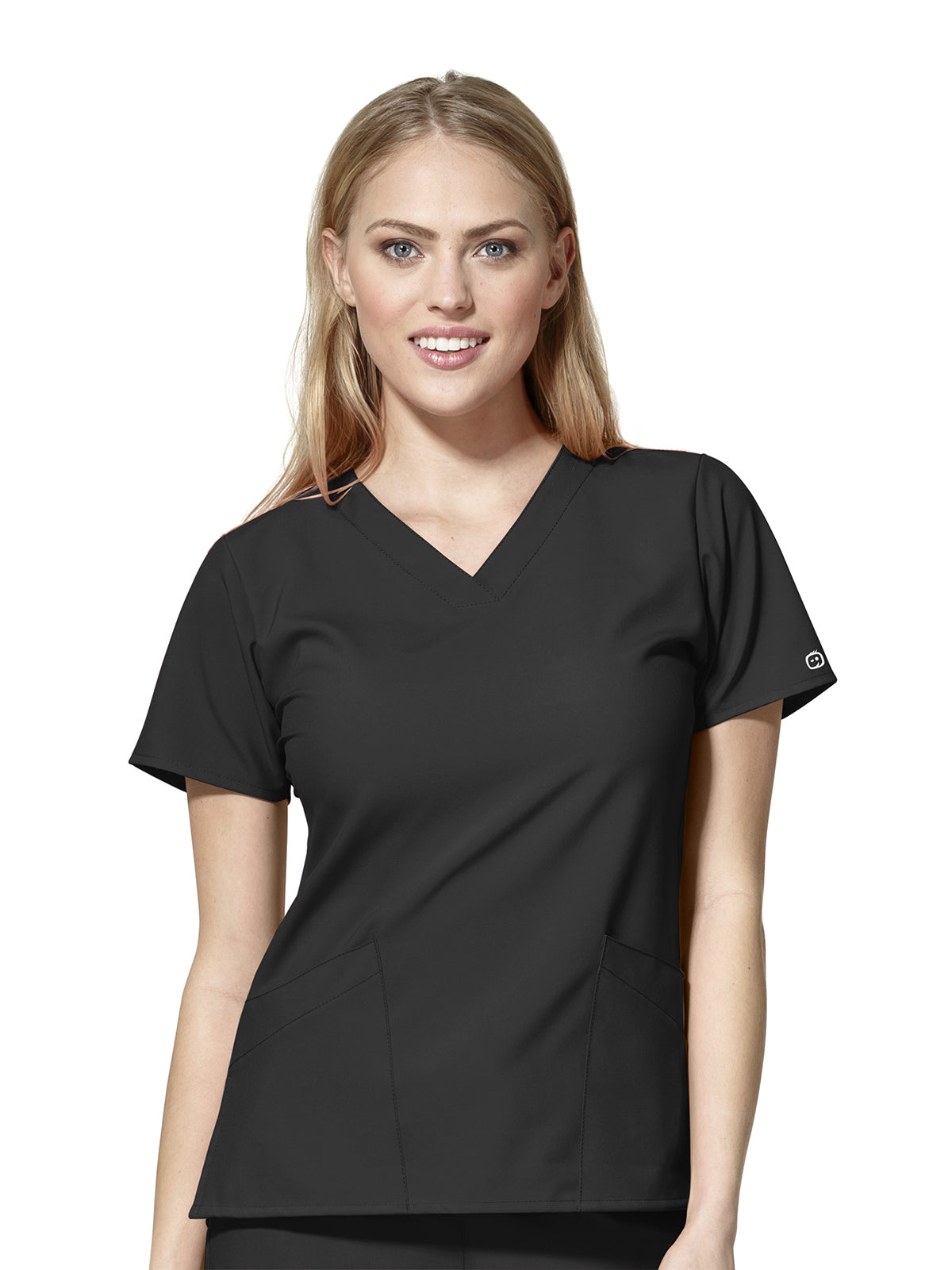 Women's Two-Pocket Basic V-Neck Top - 6255 - Black