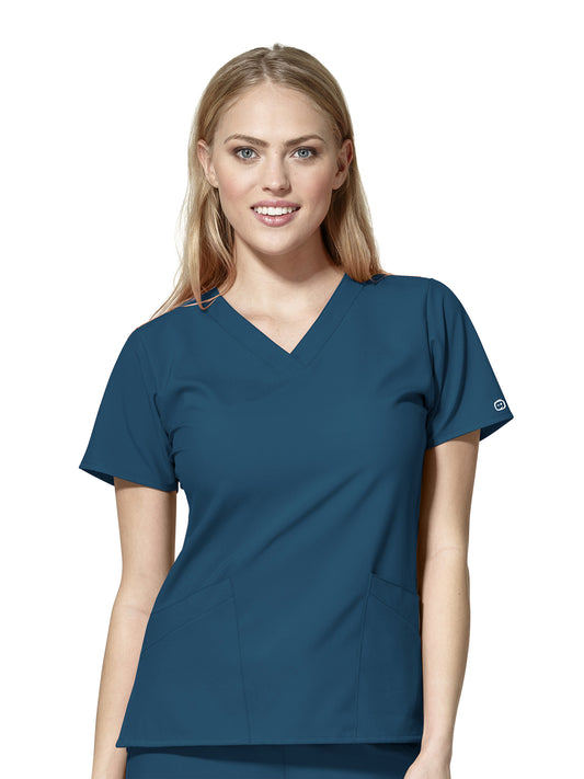 Women's Two-Pocket Basic V-Neck Top - 6255 - Caribbean