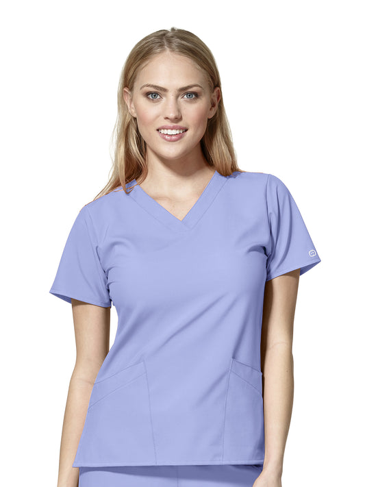 Women's Two-Pocket Basic V-Neck Top - 6255 - Ceil Blue