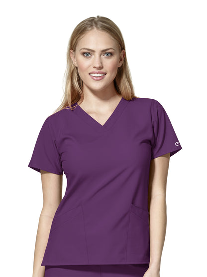 Women's Two-Pocket Basic V-Neck Top - 6255 - Eggplant