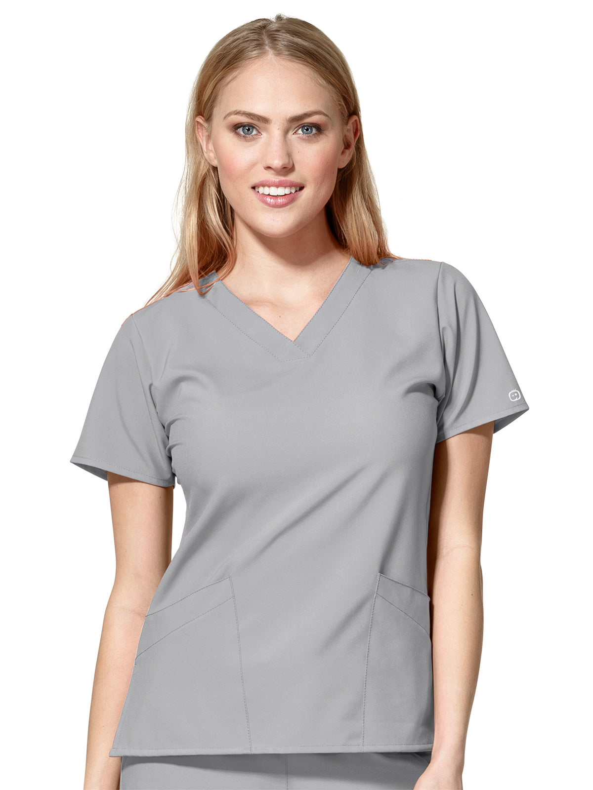 Women's Two-Pocket Basic V-Neck Top - 6255 - Grey