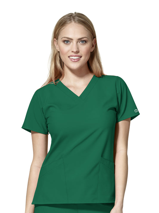 Women's Two-Pocket Basic V-Neck Top - 6255 - Hunter