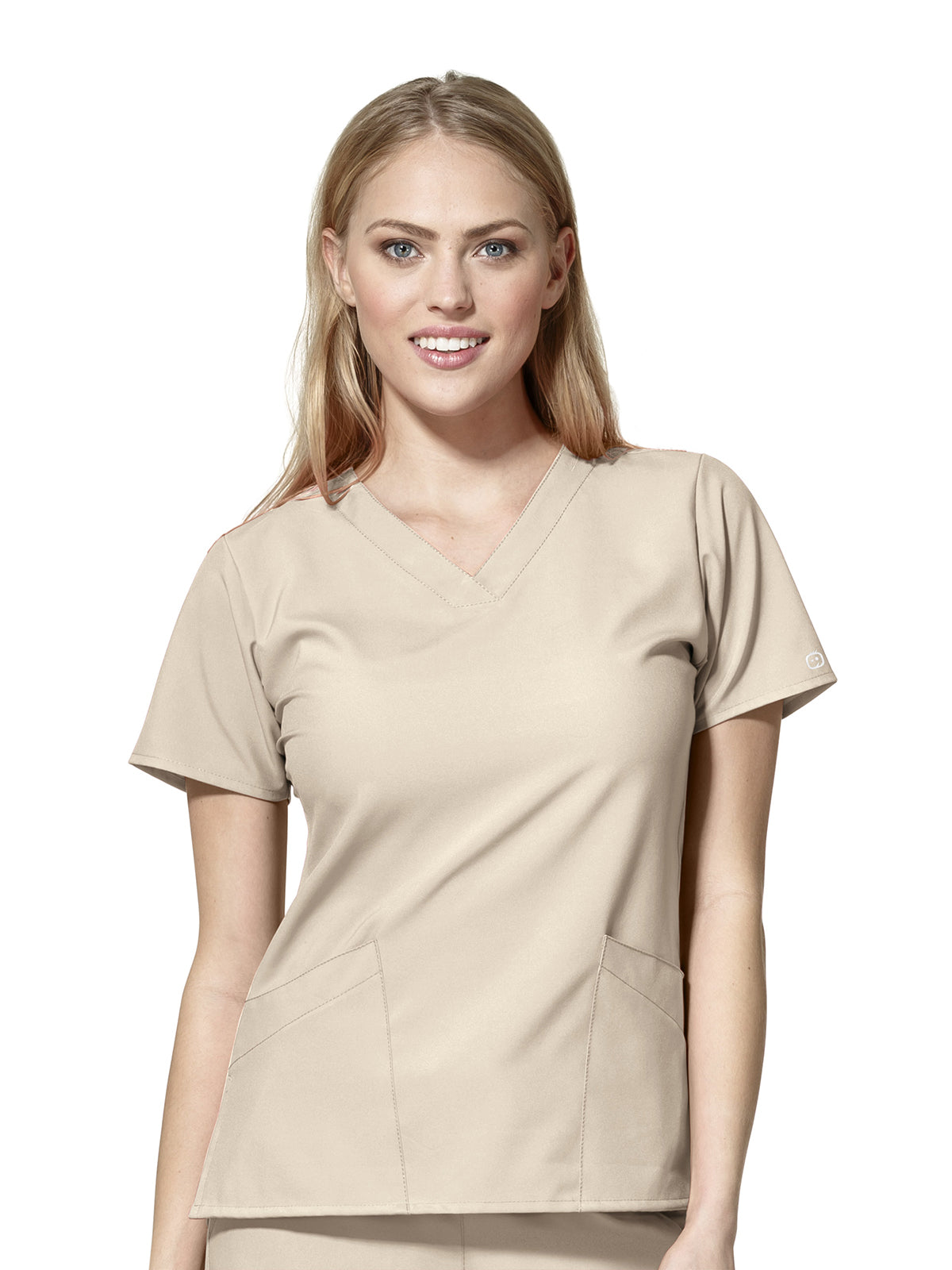 Women's Two-Pocket Basic V-Neck Top - 6255 - Khaki