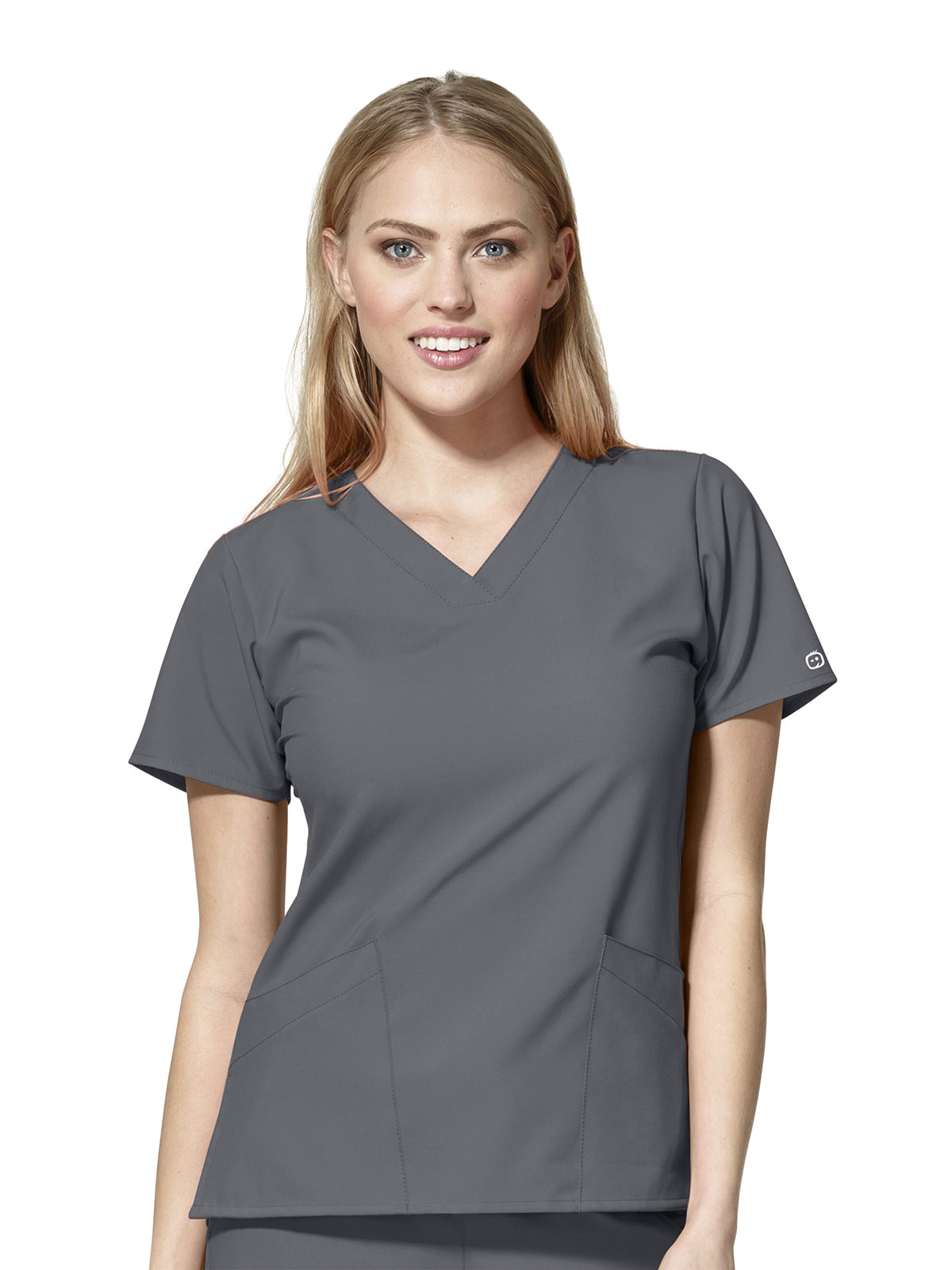 Women's Two-Pocket Basic V-Neck Top - 6255 - Pewter