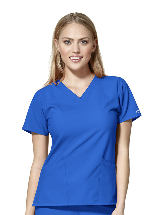 Women's Two-Pocket Basic V-Neck Top - 6255 - Royal