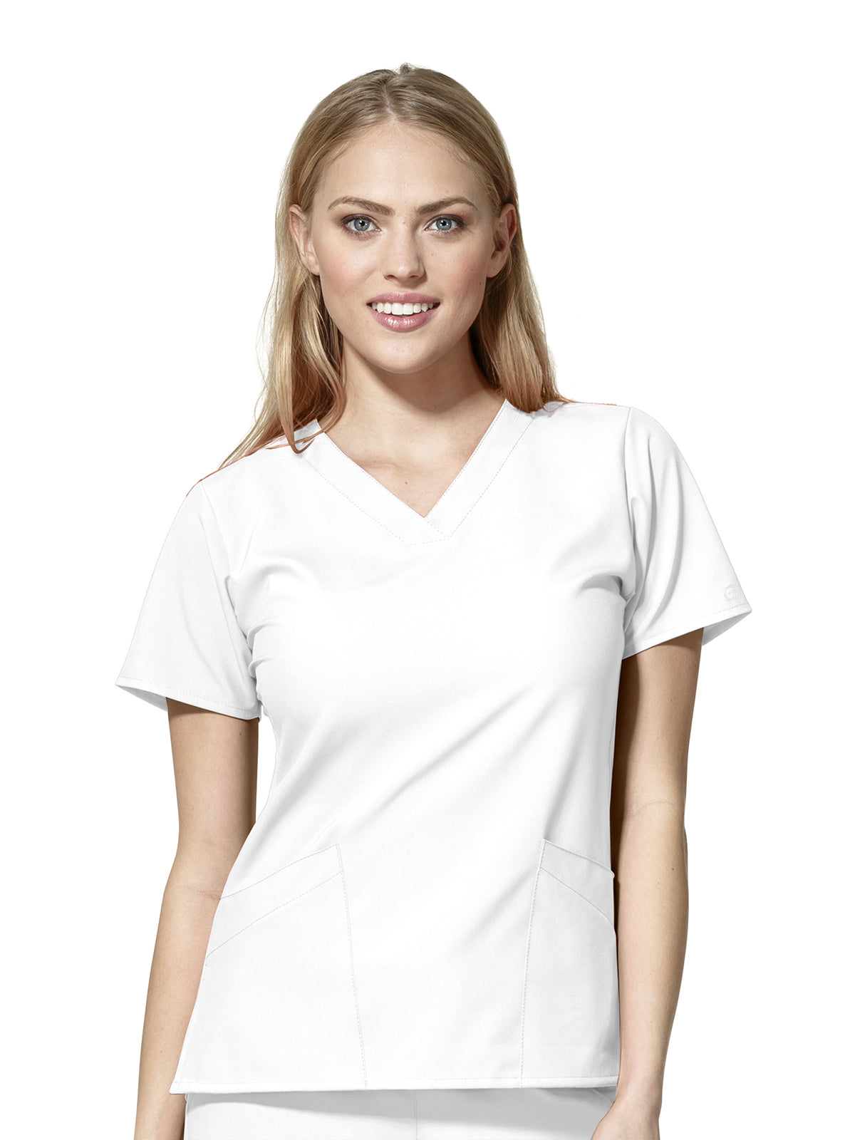 Women's Two-Pocket Basic V-Neck Top - 6255 - White