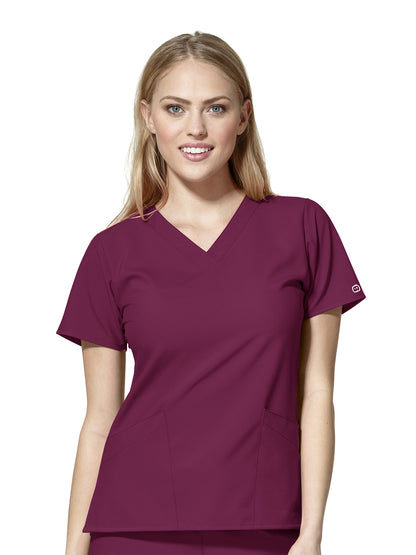 Women's Two-Pocket Basic V-Neck Top - 6255 - Wine