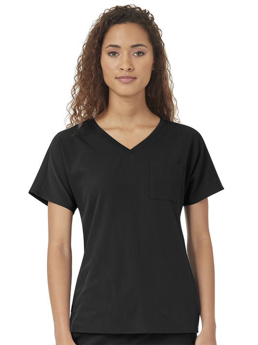 Women's Three-Pocket Dolman V-Neck Top - 6329 - Black