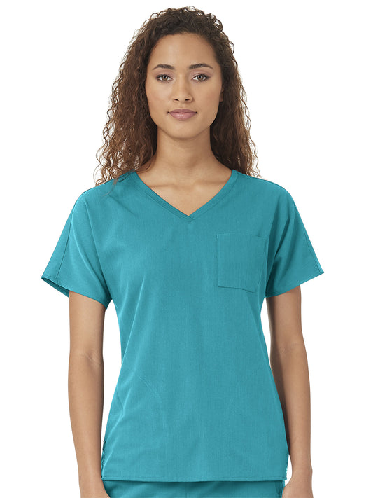 Women's Three-Pocket Dolman V-Neck Top - 6329 - Teal Blue