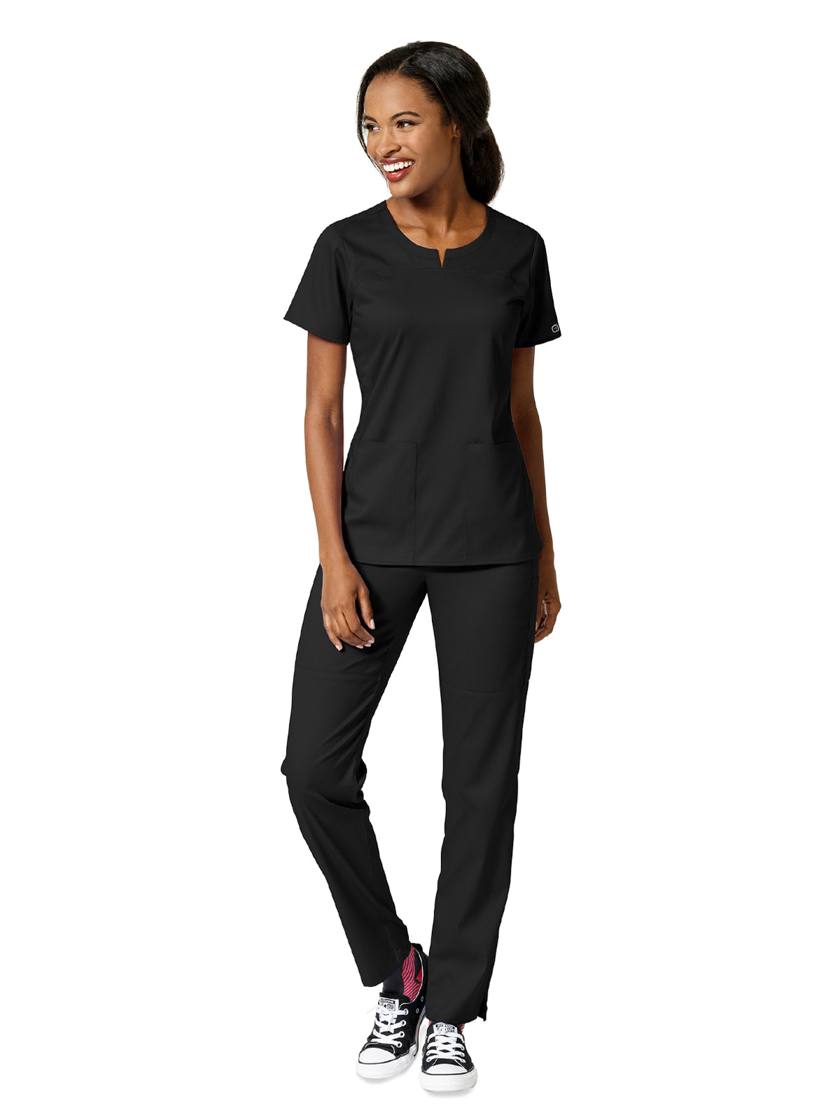 Women's 4 Pocket Notch Neck Top - 6419 - Black