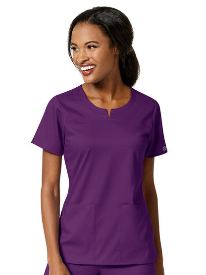 Women's 4 Pocket Notch Neck Top - 6419 - Eggplant