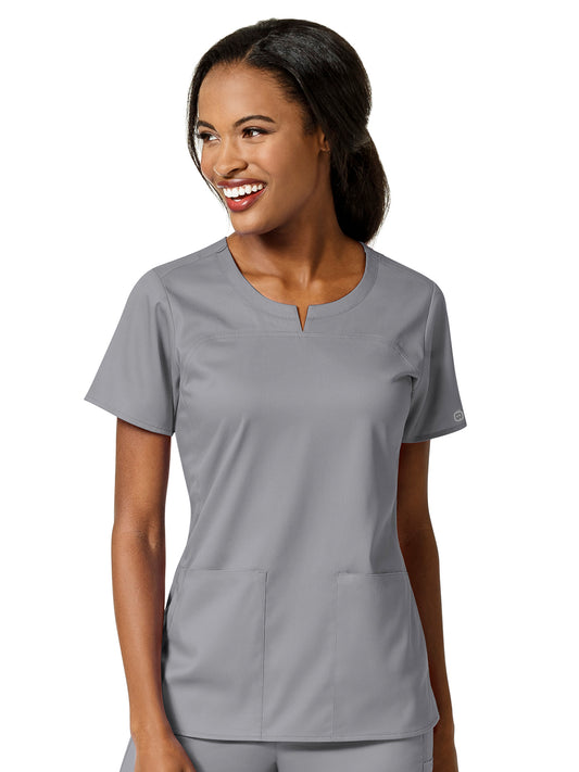 Women's 4 Pocket Notch Neck Top - 6419 - Grey