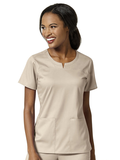 Women's 4 Pocket Notch Neck Top - 6419 - Khaki