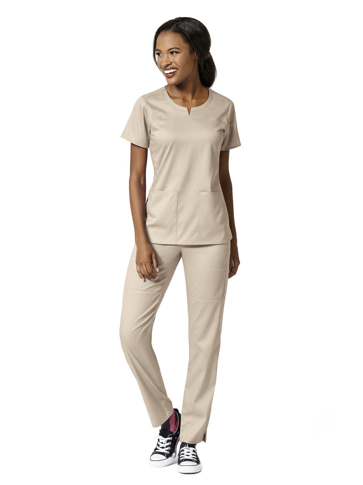 Women's 4 Pocket Notch Neck Top - 6419 - Khaki