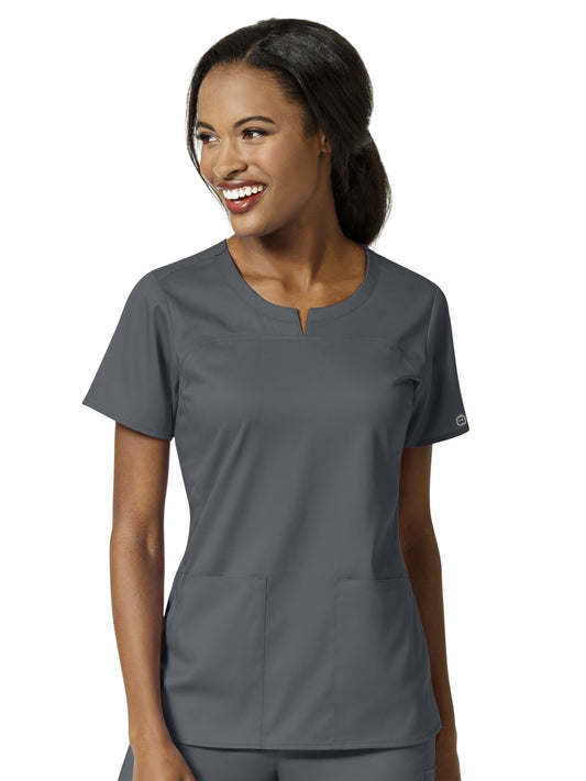 Women's 4 Pocket Notch Neck Top - 6419 - Pewter