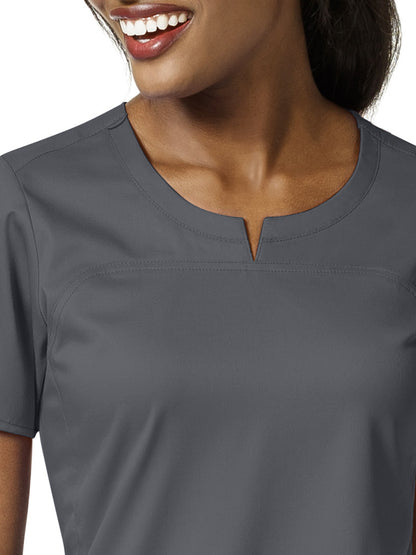 Women's 4 Pocket Notch Neck Top - 6419 - Pewter