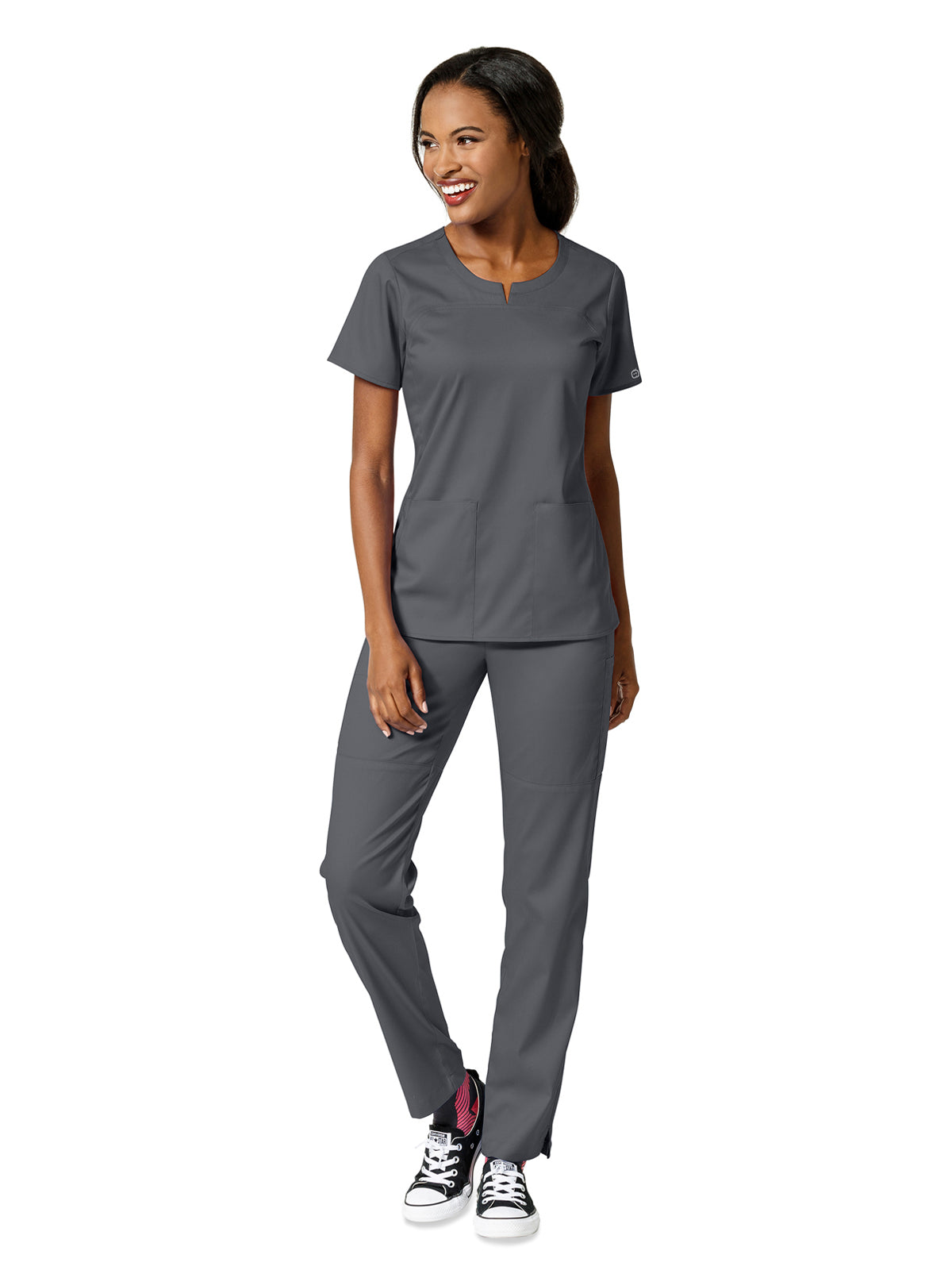 Women's 4 Pocket Notch Neck Top - 6419 - Pewter