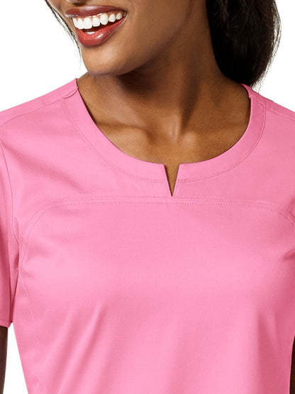 Women's 4 Pocket Notch Neck Top - 6419 - Pink Blossom