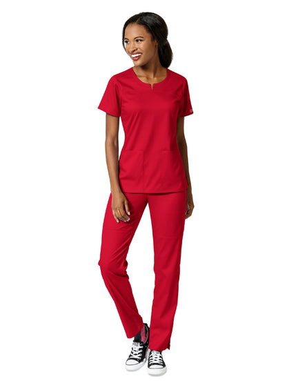 Women's 4 Pocket Notch Neck Top - 6419 - Red