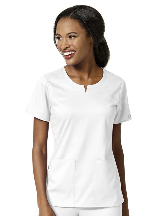 Women's 4 Pocket Notch Neck Top - 6419 - White