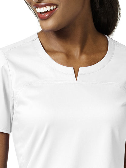 Women's 4 Pocket Notch Neck Top - 6419 - White