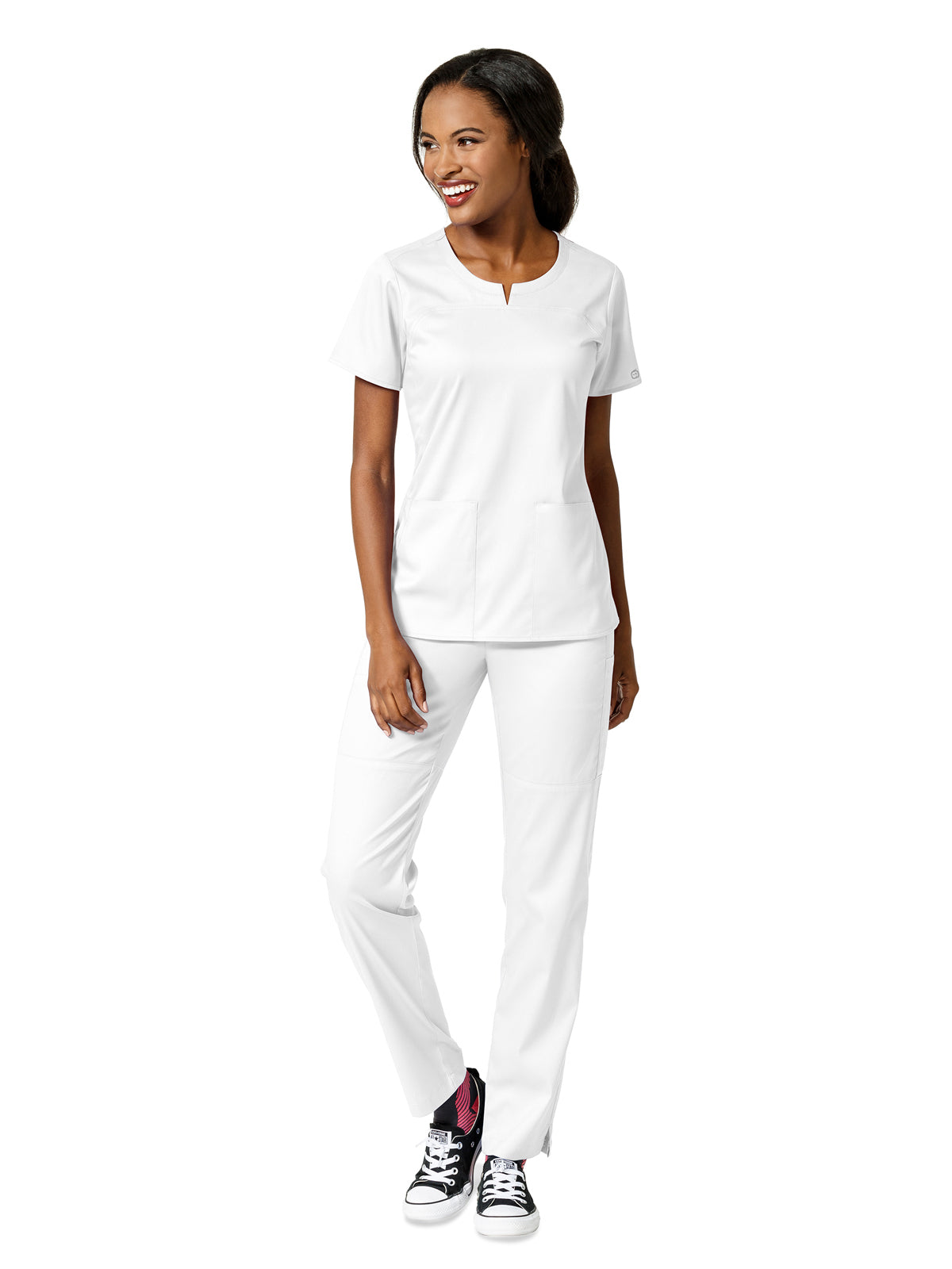 Women's 4 Pocket Notch Neck Top - 6419 - White