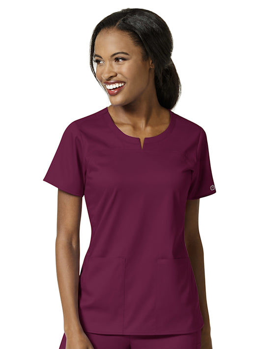 Women's 4 Pocket Notch Neck Top - 6419 - Wine