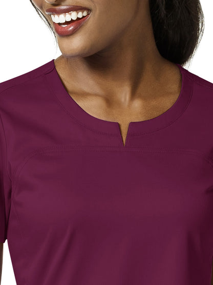 Women's 4 Pocket Notch Neck Top - 6419 - Wine