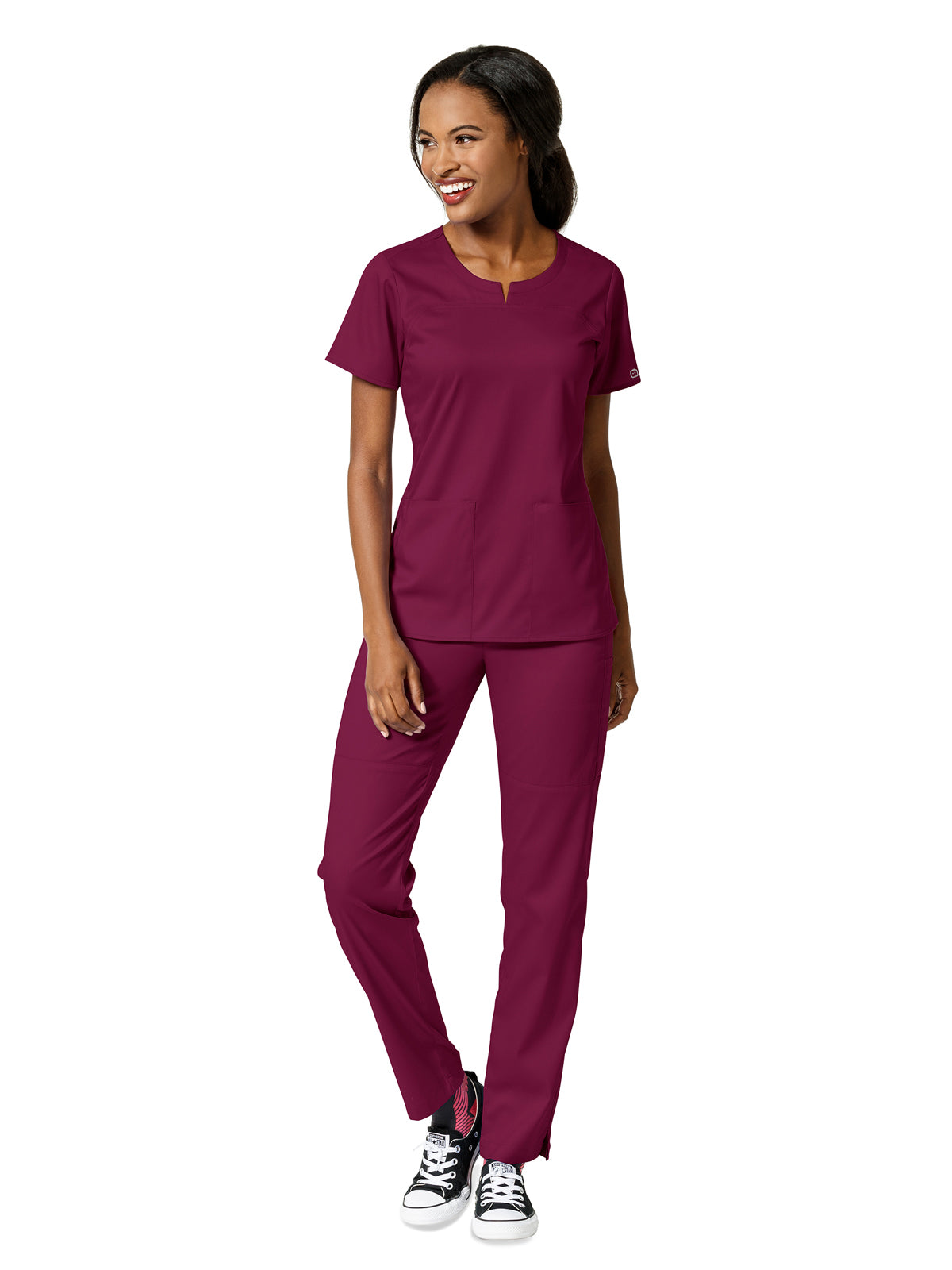 Women's 4 Pocket Notch Neck Top - 6419 - Wine