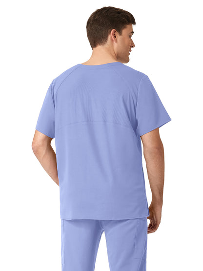 Men's Knit Panel V-Neck Top - 6429 - Ceil Blue