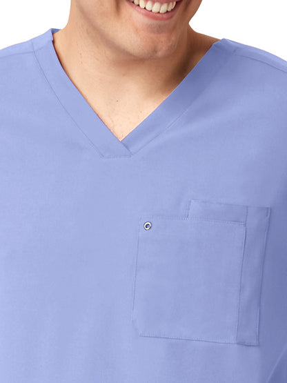 Men's Knit Panel V-Neck Top - 6429 - Ceil Blue