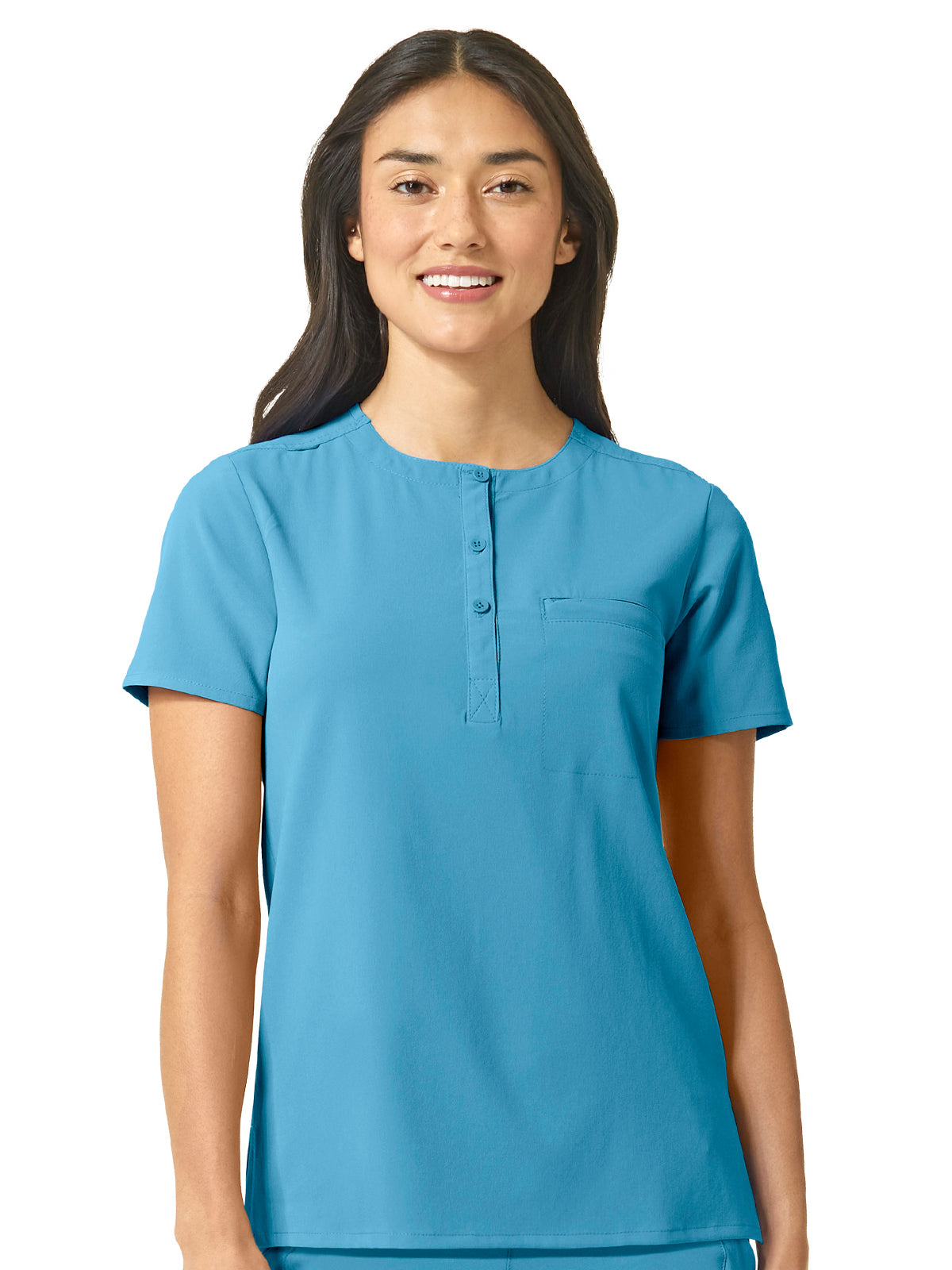 Women's One-Pocket Mandarin Collar Tuck-In Top - 6434 - Bay Blue