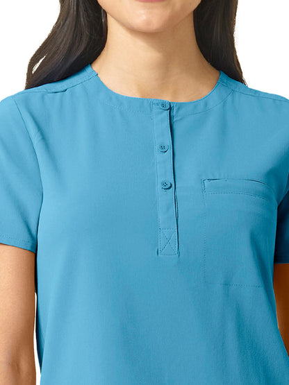 Women's One-Pocket Mandarin Collar Tuck-In Top - 6434 - Bay Blue