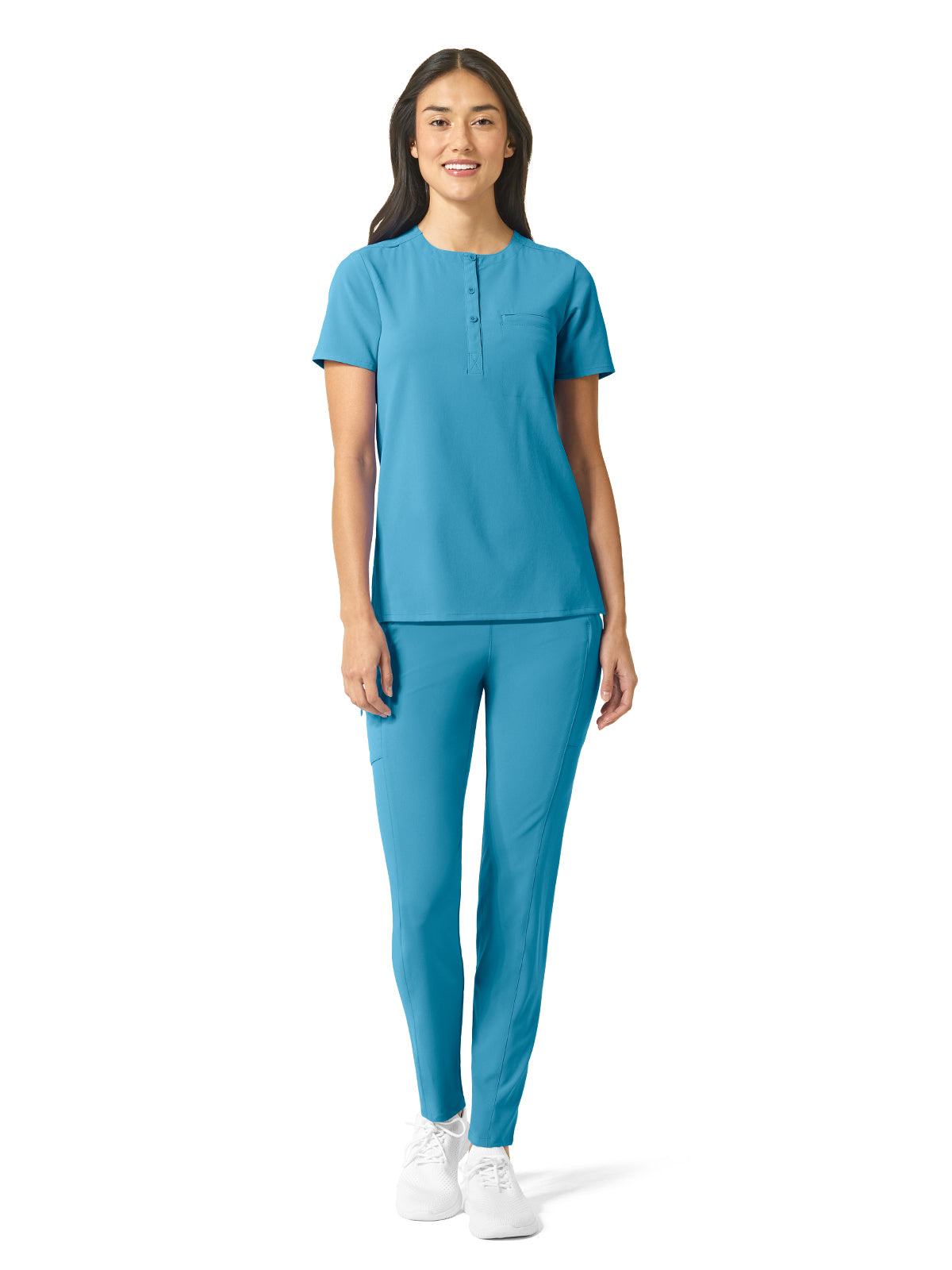 Women's One-Pocket Mandarin Collar Tuck-In Top - 6434 - Bay Blue