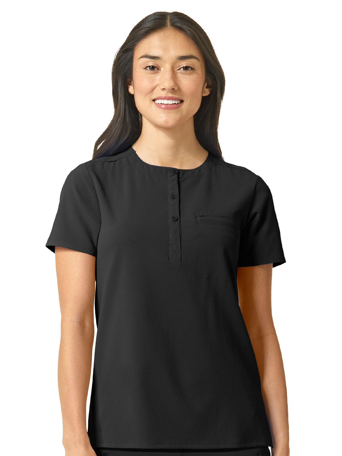 Women's One-Pocket Mandarin Collar Tuck-In Top - 6434 - Black