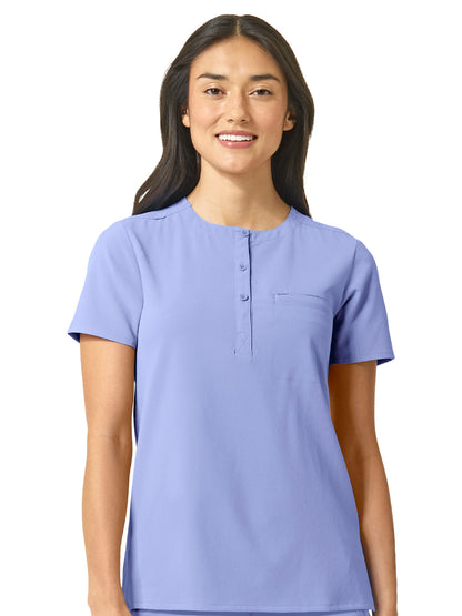 Women's One-Pocket Mandarin Collar Tuck-In Top - 6434 - Ceil Blue