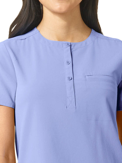 Women's One-Pocket Mandarin Collar Tuck-In Top - 6434 - Ceil Blue