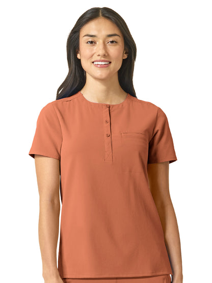 Women's One-Pocket Mandarin Collar Tuck-In Top - 6434 - Clay