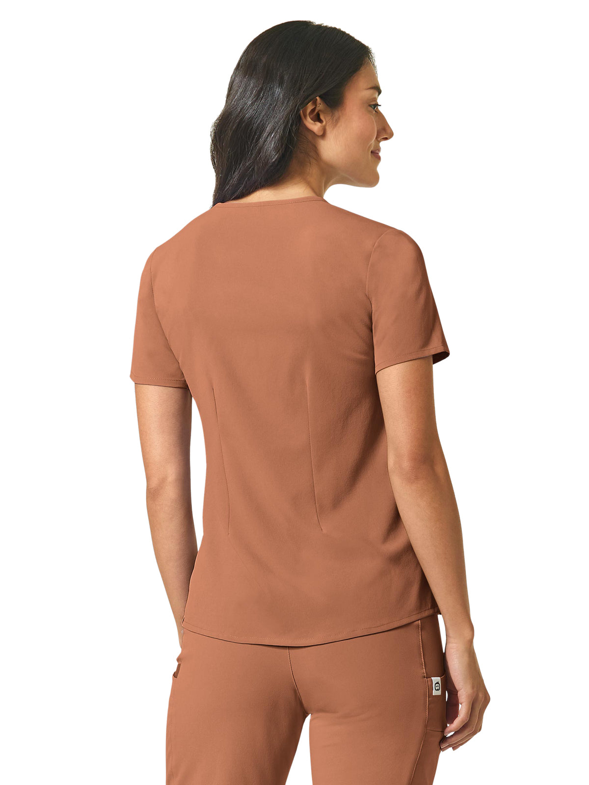 Women's One-Pocket Mandarin Collar Tuck-In Top - 6434 - Clay