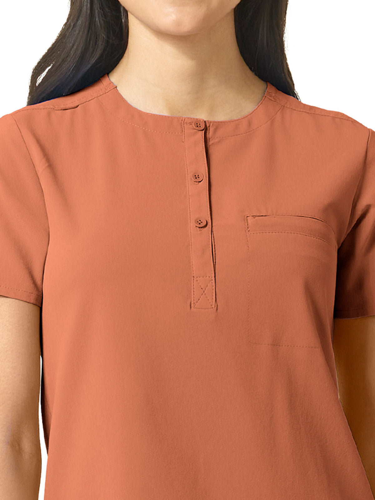 Women's One-Pocket Mandarin Collar Tuck-In Top - 6434 - Clay