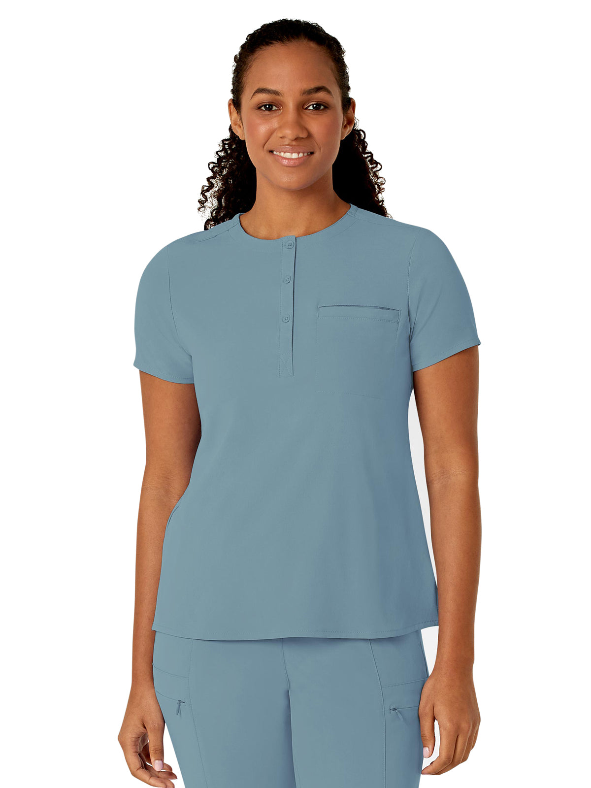 Women's One-Pocket Mandarin Collar Tuck-In Top - 6434 - Elemental Blue