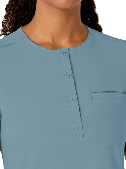 Women's One-Pocket Mandarin Collar Tuck-In Top - 6434 - Elemental Blue