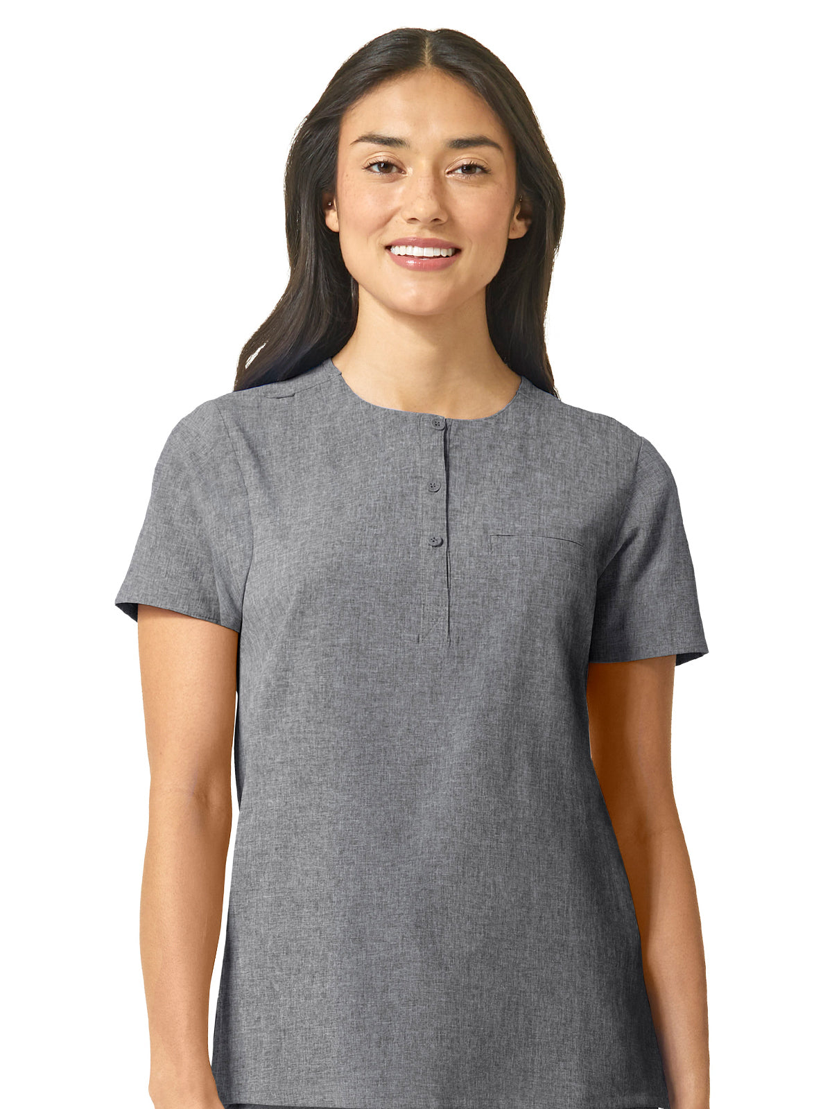 Women's One-Pocket Mandarin Collar Tuck-In Top - 6434 - Grey Heather