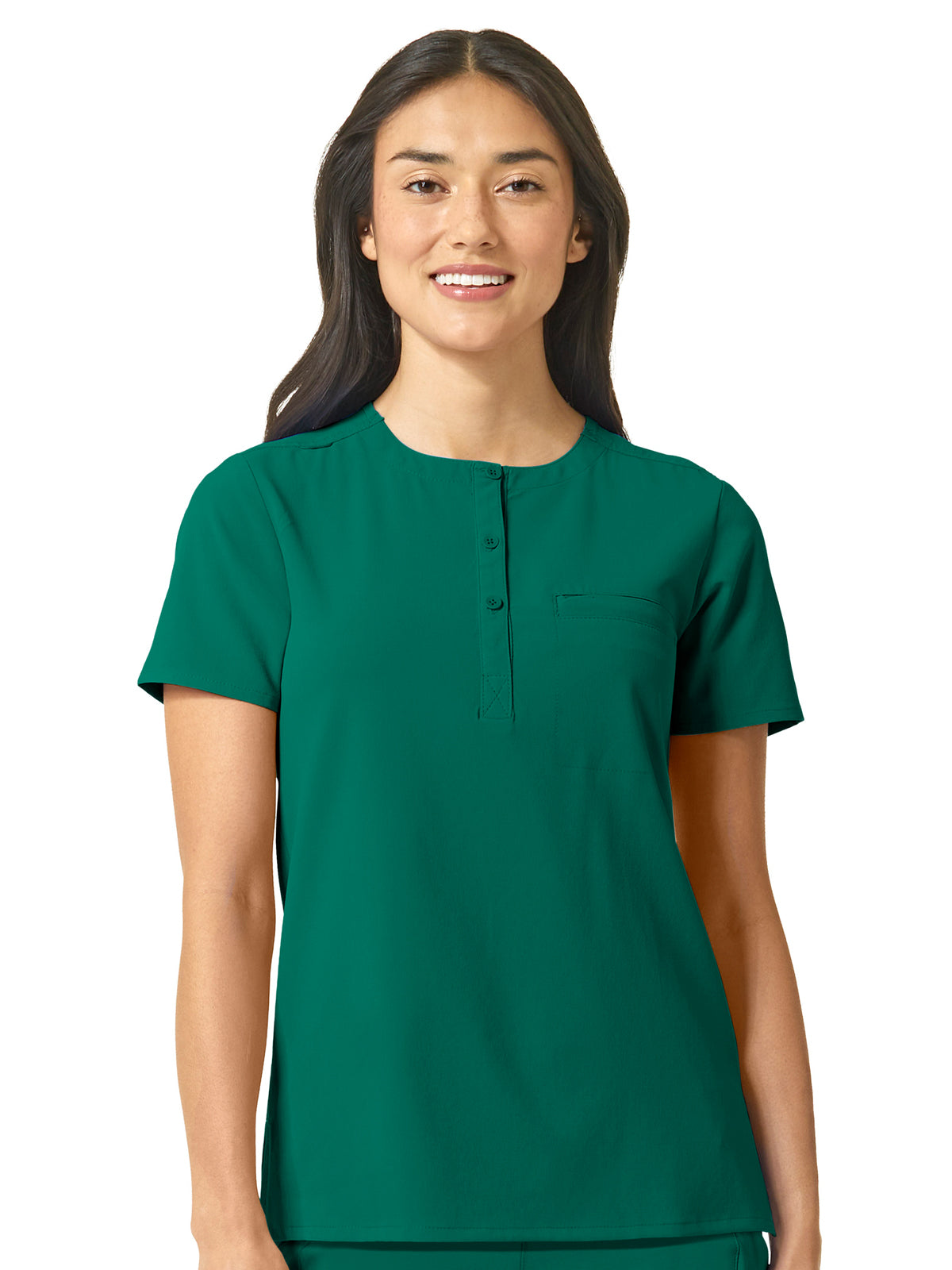 Women's One-Pocket Mandarin Collar Tuck-In Top - 6434 - Hunter