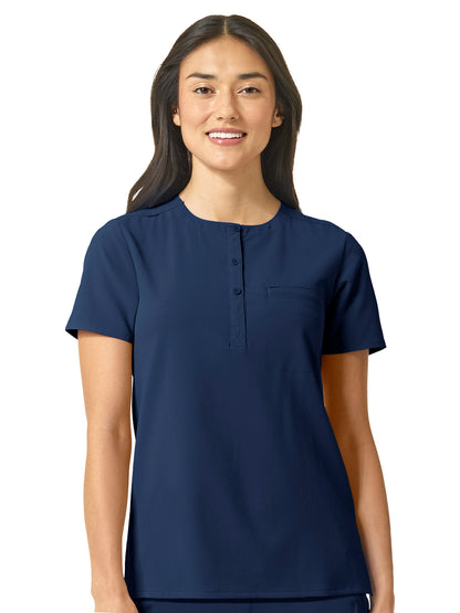 Women's One-Pocket Mandarin Collar Tuck-In Top - 6434 - Navy