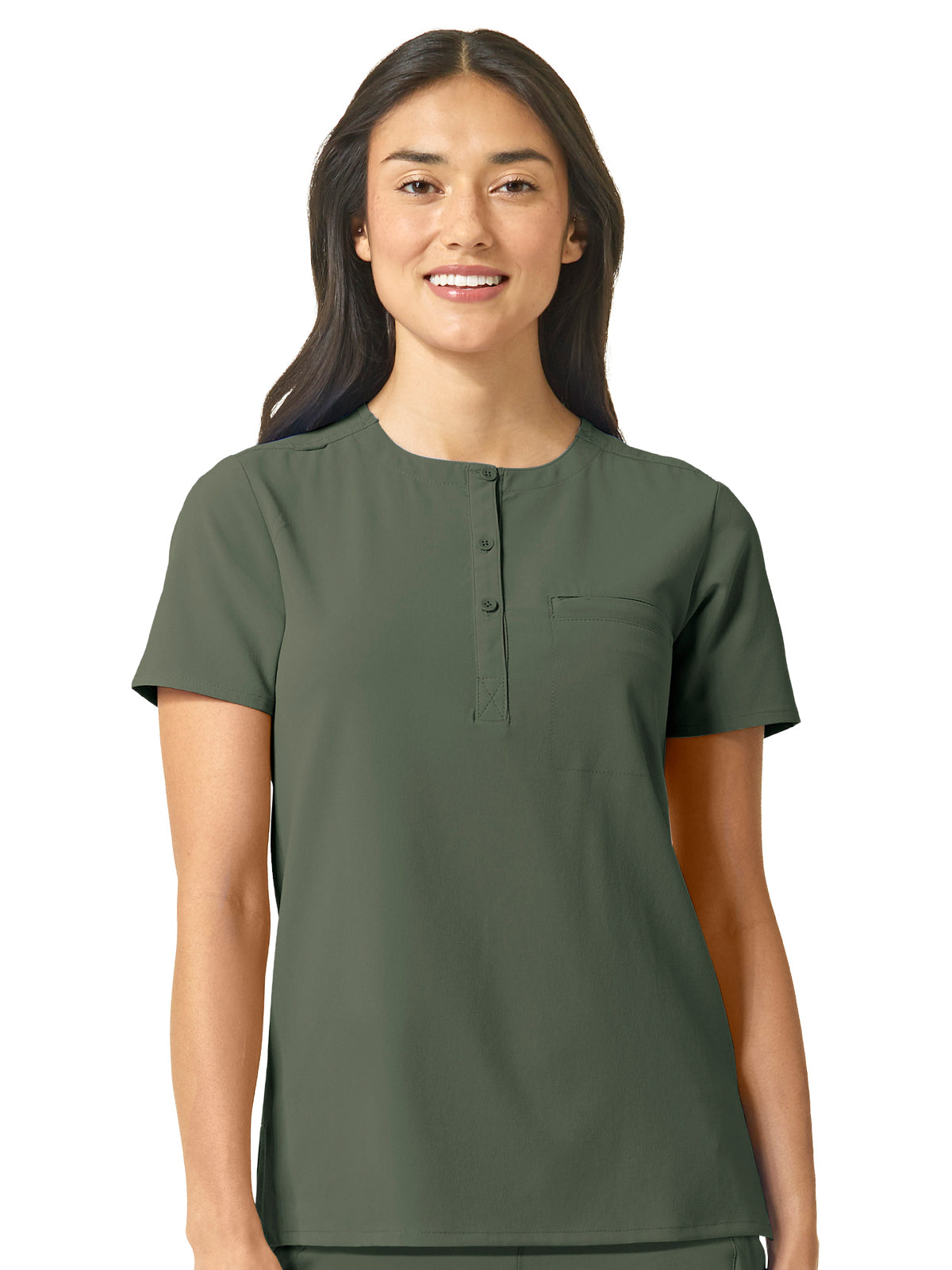 Women's One-Pocket Mandarin Collar Tuck-In Top - 6434 - Olive